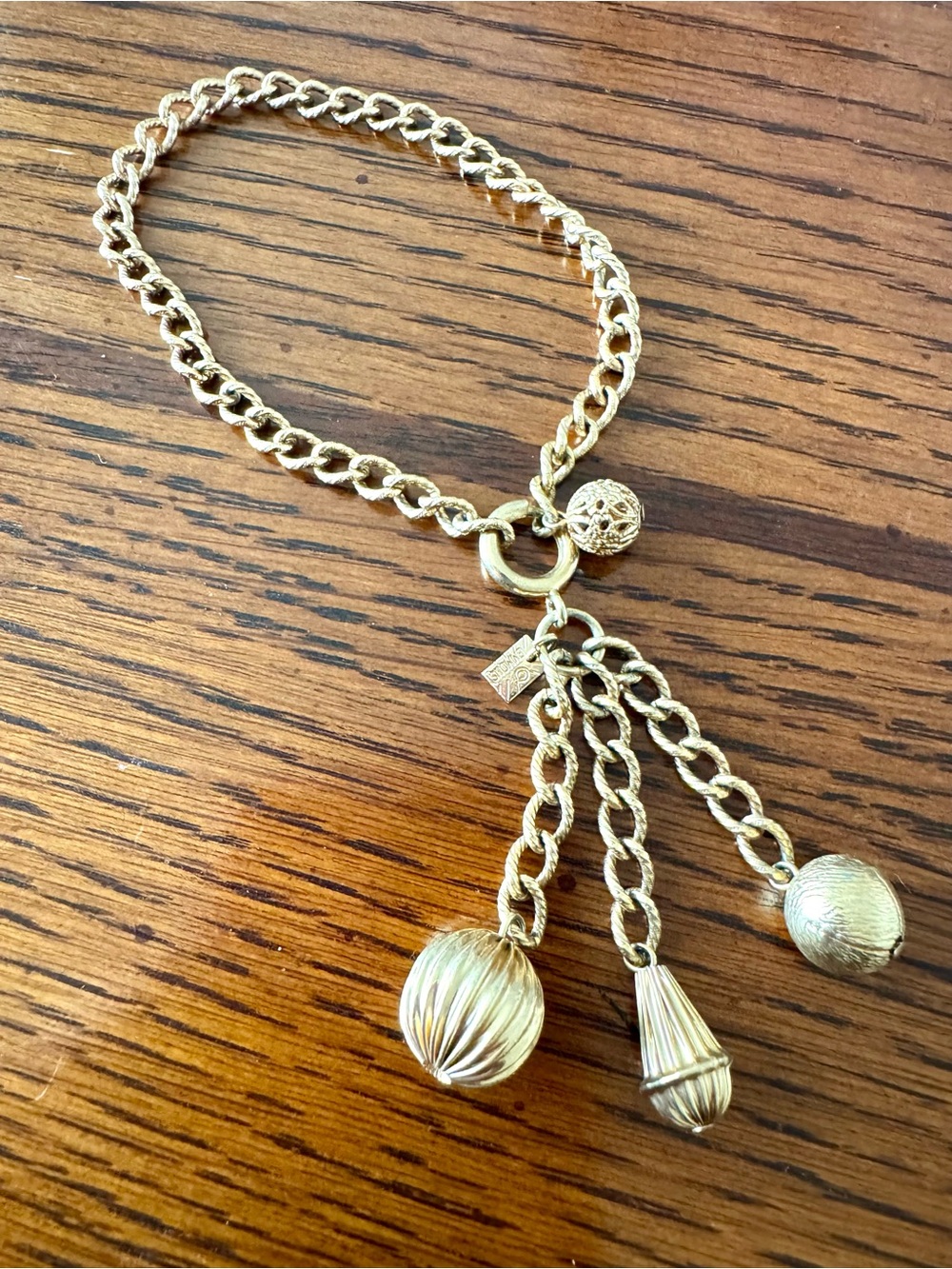 Vintage Gold Tone Emmons Signed Bracelet Chain Lariat Dangle Balls